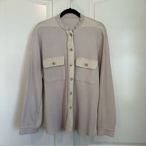 Chartou Women’s Banded Collar Button Down Waffle Knit Shacket Size XL NWOT